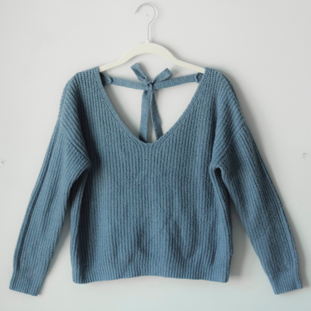 Blue Woven Heart Sweater
